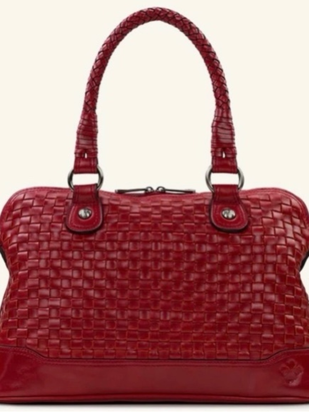 Patricia Nash Red Woven Leather Satchel with Floral Scarf